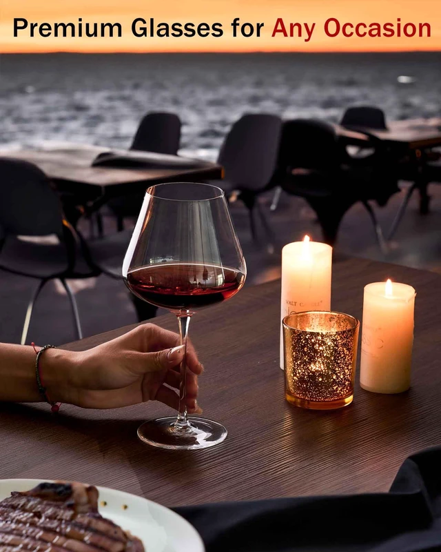 Alt view image 6 of 7 - Hand Blown Italian Style Crystal Burgundy Wine Glasses - Lead-Free Premium Crystal Clear Glass - Set of 2-21 Ounce - Gift-Box for any Occasion