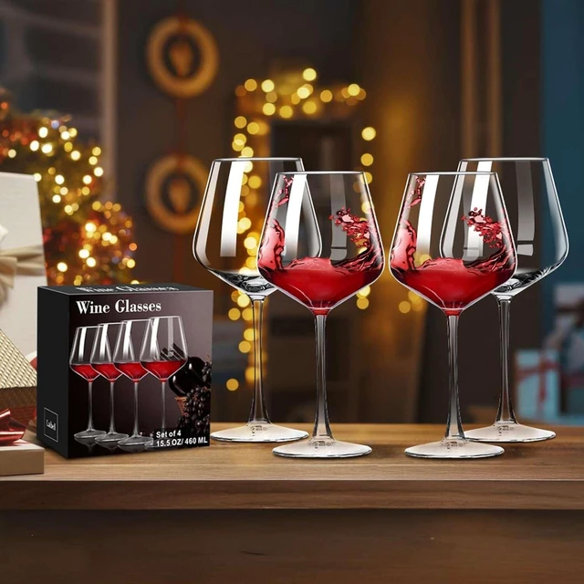 Alt view image 6 of 7 - Wine Glasses Set of 4, Hand-Blown Long Stem, Clear Glass, 15 oz | Wide bowl supports swirling for red and white varieties; clear design suits dinners, weddings, bars and outdoor events.