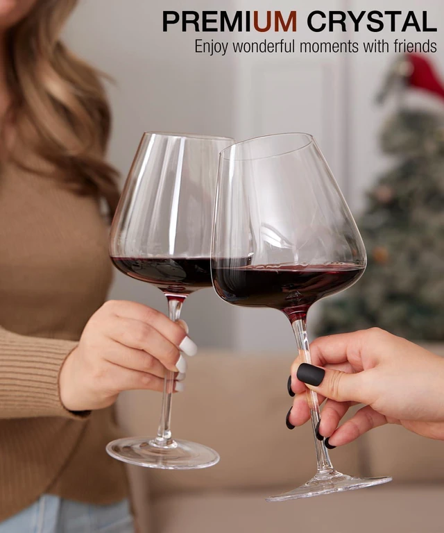 Alt view image 5 of 7 - Wine Glasses Set, Crystal Hand Blown Red Wine Glass Set of 2, 23 oz | Long Stem, Unique Large Design, Best for Wine tasting, Birthday, Christmas, Anniversary