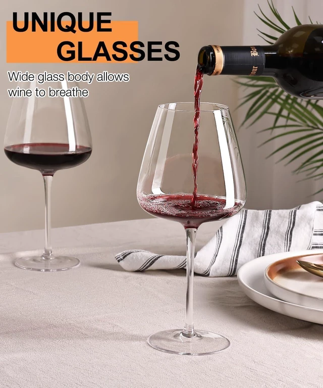 Alt view image 4 of 7 - Wine Glasses Set, Crystal Hand Blown Red Wine Glass Set of 2, 23 oz | Long Stem, Unique Large Design, Best for Wine tasting, Birthday, Christmas, Anniversary