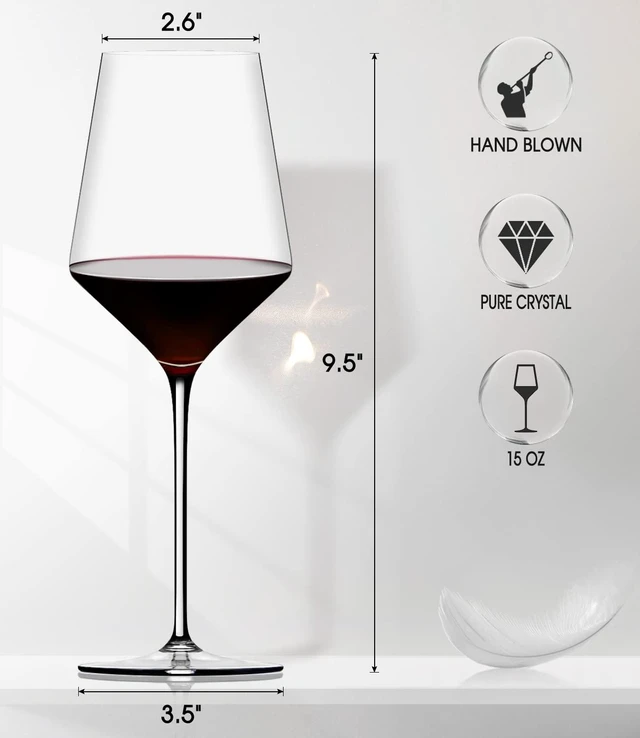 Alt view image 6 of 7 - Wine Glasses Set, Crystal Red Hand Blown Wine Glass, Set of 2, 15 oz | Long Stem, Thin Rim, Premium, Perfect for Red or White, Daily Use, Unique Wedding Anniversary or Birthday Gift