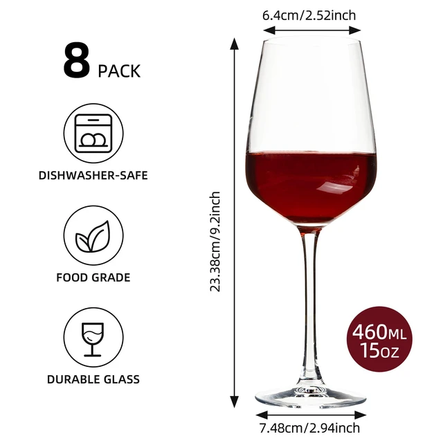 Alt view image 3 of 7 - 15oz Wine Glasses Set of 8, Thickened Stemmed Glasses for Red/White Wine, Heavy Base Clear Red Wine Glasses for Everyday, Wine Lovers, Parties, Gifts, Dishwasher Safe, 460ml, 8 Piece Set