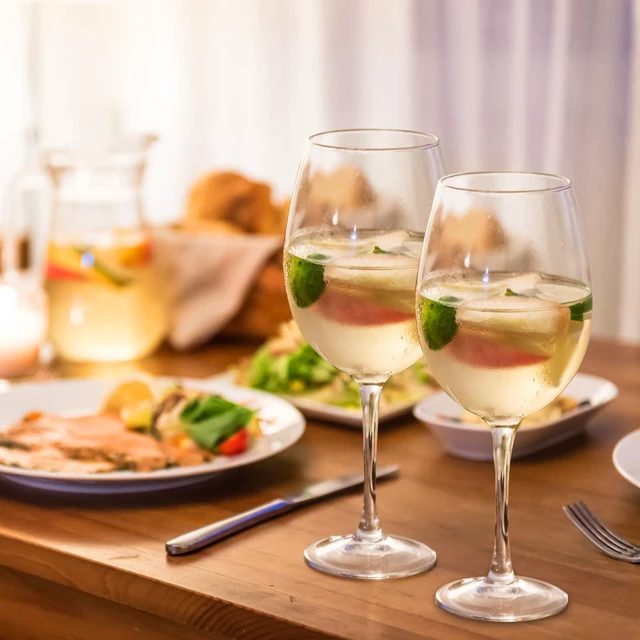Alt view image 4 of 6 - Wine Glasses Set of 2, Hand-Blown Long Stem, Clear, 10 fl oz | Wide bowl supports swirling for red or white varieties, including Bordeaux, Pinot Noir, Burgundy and Cabernet Sauvignon.