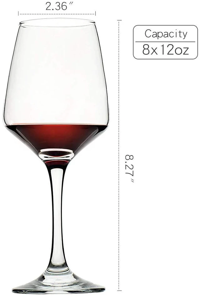 Alt view image 2 of 6 - Wine Glasses Set of 8, 12oz, Lead-free, Clear, Durable Glassware