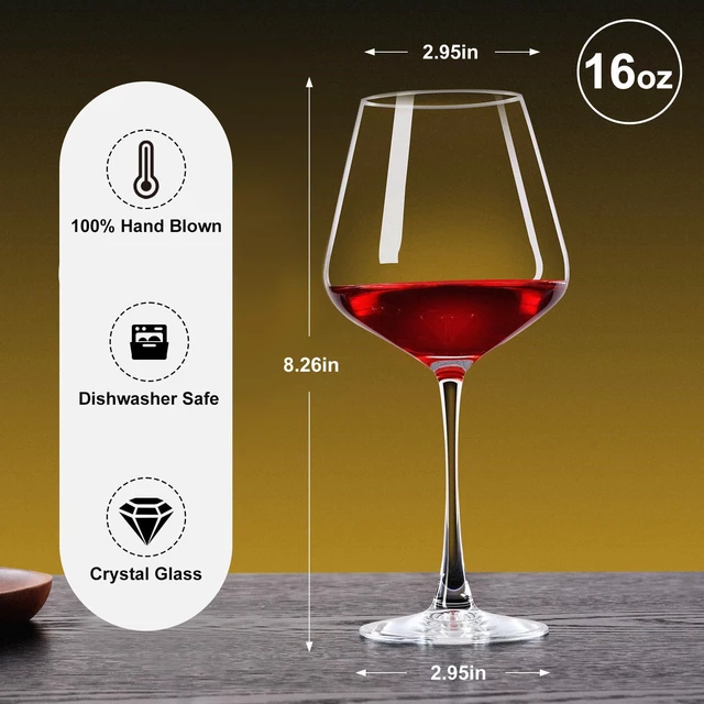 Alt view image 2 of 7 - Wine Glasses Set of 2, 15 oz, Long Stem, Wide Bowl, Hand Blown | Hand-blown clear glass with a wide bowl for red or white wine, supporting easy swirling at dinners, parties and gatherings
