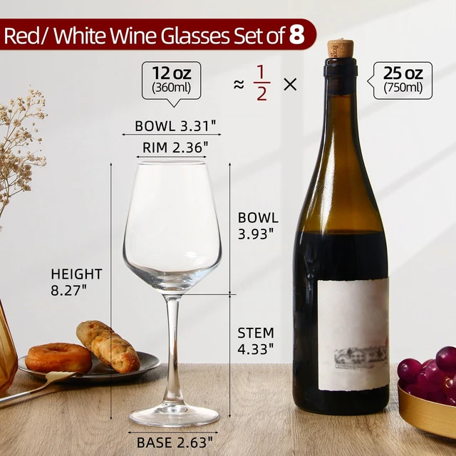 Alt view image 2 of 6 - Wine Glasses Set of 8, 12oz Clear Red/White, Long Stem Wine Glasses for Party, Wedding and Home