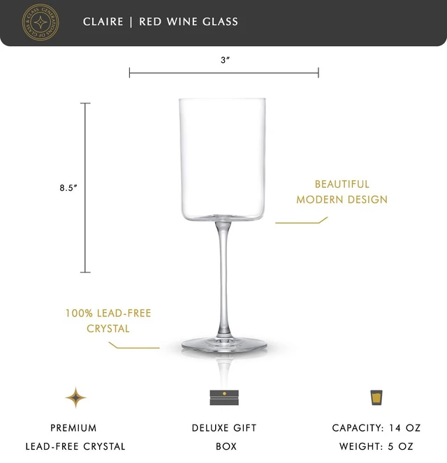 Alt view image 2 of 7 - Claire 14oz Red Wine Glass Set, Large Wine Glasses Set of 2, Elegant Crystal Wide Rim Stemware, Modern Glasses with Stem, Made in Europe Stemmed Glassware for Unique Gifts