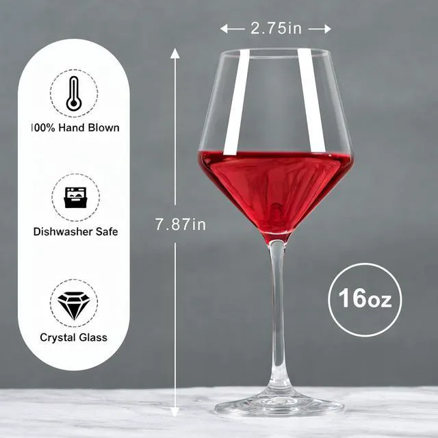 Alt view image 3 of 6 - Hand-Blown Crystal Wine Glasses Set of 4, 16OZLong Stem Glasses for Red | Suitable for Christmas, weddings, and parties or gatherings.