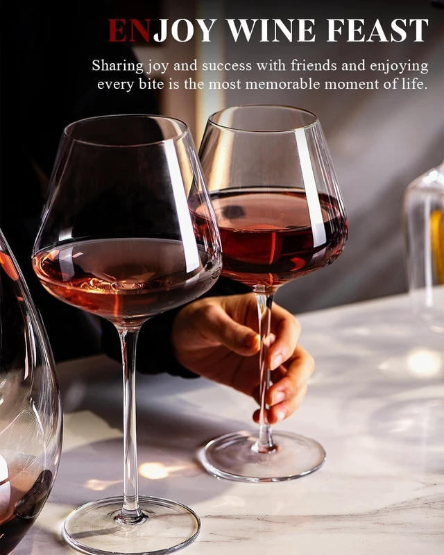 Alt view image 2 of 7 - Extra Large 32oz Wine Glasses Set of 2 - Hand Blown Red Wine Glasses With Long Stem - Crystal Giant Burgundy Red Wine Glasses Clearer, Thin, Gift Packaging for Mothers Day, Wedding