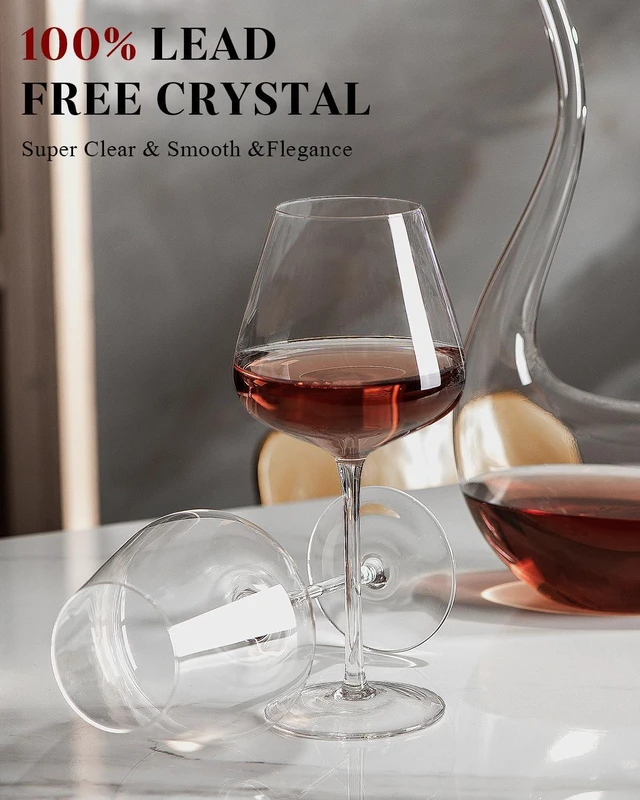 Alt view image 3 of 7 - Extra Large 32oz Wine Glasses Set of 2 - Hand Blown Red Wine Glasses With Long Stem - Crystal Giant Burgundy Red Wine Glasses Clearer, Thin, Gift Packaging for Mothers Day, Wedding