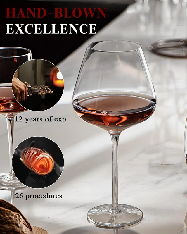Alt view image 5 of 7 - Extra Large 32oz Wine Glasses Set of 2 - Hand Blown Red Wine Glasses With Long Stem - Crystal Giant Burgundy Red Wine Glasses Clearer, Thin, Gift Packaging for Mothers Day, Wedding