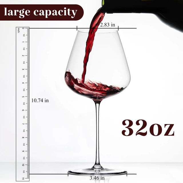 Alt view image 7 of 7 - Extra Large 32oz Wine Glasses Set of 2 - Hand Blown Red Wine Glasses With Long Stem - Crystal Giant Burgundy Red Wine Glasses Clearer, Thin, Gift Packaging for Mothers Day, Wedding