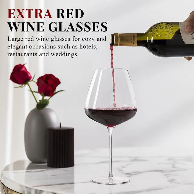 Alt view image 6 of 7 - Extra Large 32oz Wine Glasses Set of 2 - Hand Blown Red Wine Glasses With Long Stem - Crystal Giant Burgundy Red Wine Glasses Clearer, Thin, Gift Packaging for Mothers Day, Wedding