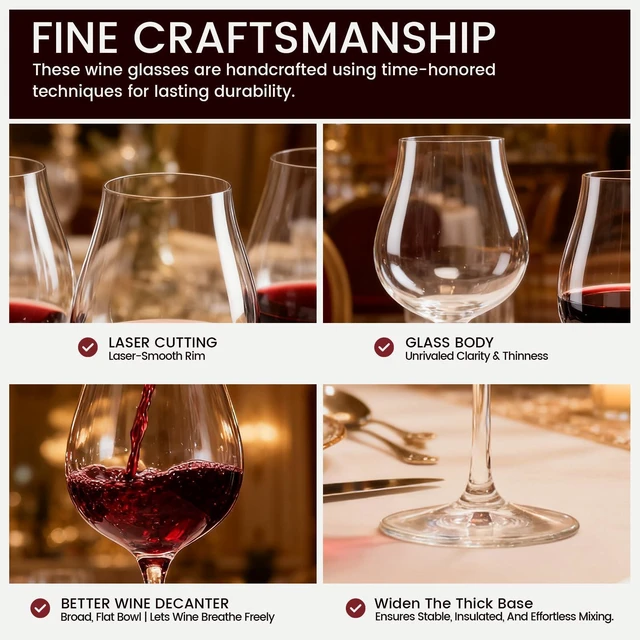 Alt view image 4 of 6 - 17 oz Red Wine Glasses Set of 6 Hand Blown Lead-Free Crystal Glassware with Long Stem, Elegant Clear Wine Glasses for Parties, Weddings & Celebrations
