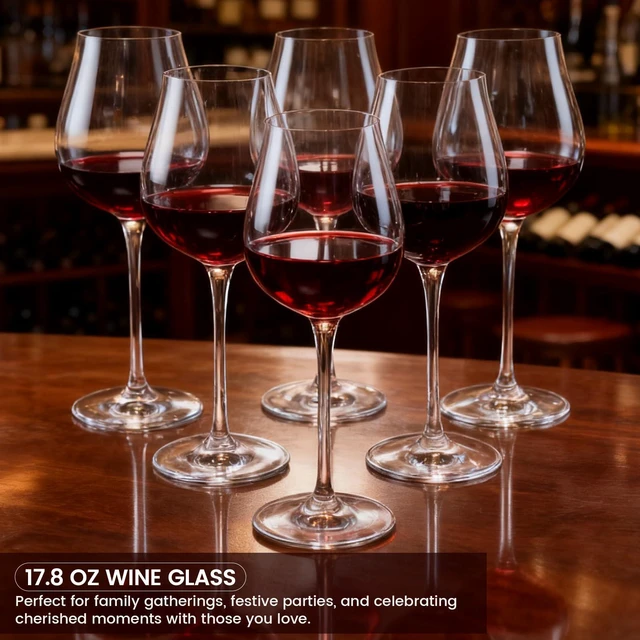 Alt view image 6 of 6 - 17 oz Red Wine Glasses Set of 6 Hand Blown Lead-Free Crystal Glassware with Long Stem, Elegant Clear Wine Glasses for Parties, Weddings & Celebrations