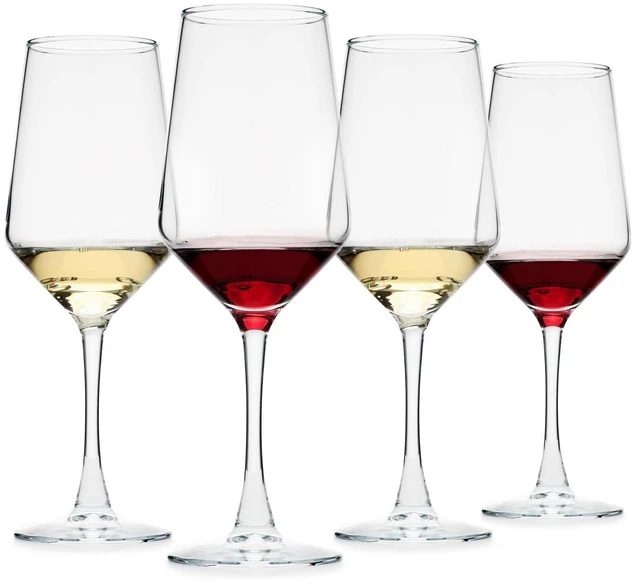 Main image of Wine Glasses Set of 4, 13.5oz Red/White Wine Cup, Long Stem, Crystal | Thin Rim Clear Glasses Classic Design Daily Use Dishwasher Safe Durable Toasting at Weddings or Birthdays Ideal Gift