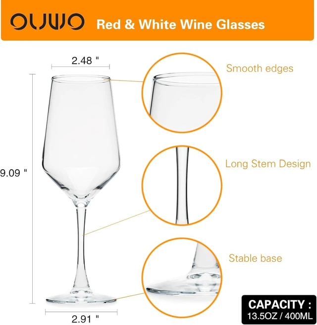 Alt view image 2 of 7 - Wine Glasses Set of 4, 13.5oz Red/White Wine Cup, Long Stem, Crystal | Thin Rim Clear Glasses Classic Design Daily Use Dishwasher Safe Durable Toasting at Weddings or Birthdays Ideal Gift