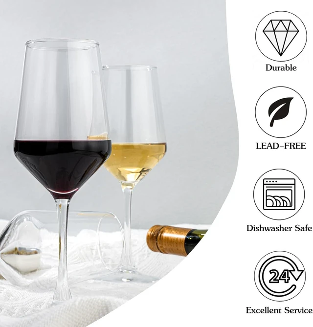 Alt view image 3 of 7 - Wine Glasses Set of 4, 13.5oz Red/White Wine Cup, Long Stem, Crystal | Thin Rim Clear Glasses Classic Design Daily Use Dishwasher Safe Durable Toasting at Weddings or Birthdays Ideal Gift