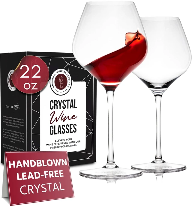 Main image of Crystal Wine Glasses Set of 2, 22 Oz Long Stem Modern Wine Glasses for White and Red Wine, Dishwasher Safe, Fancy, Elegant, Large and Tall Wine Glass for Wedding Christmas Anniversary