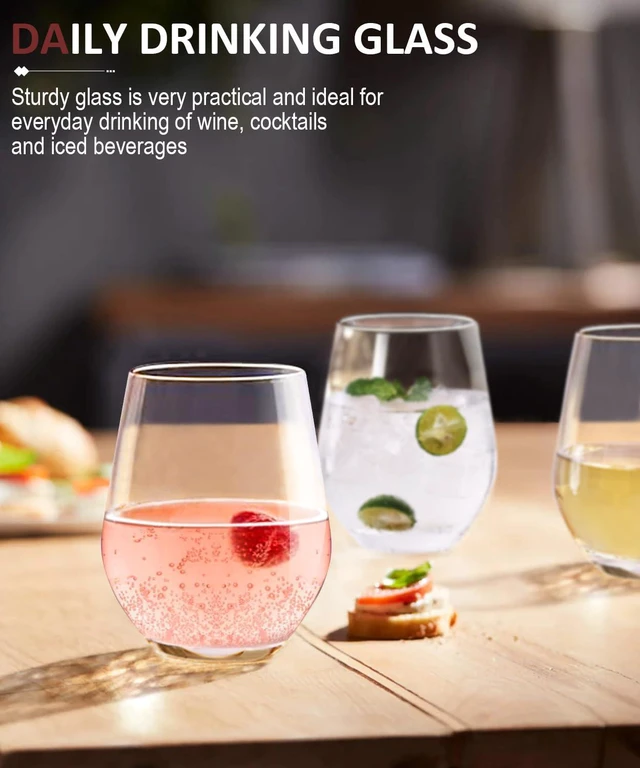 Alt view image 5 of 7 - Wine Glasses Set, Crystal Stemless Red Wine Glass, Set of 4, 15 oz | No Stem, Clear, Sturdy Drinking Glass for White Wine, Daily Use, Birthday, Wedding, Home Party, Anniversary, Shower Gift
