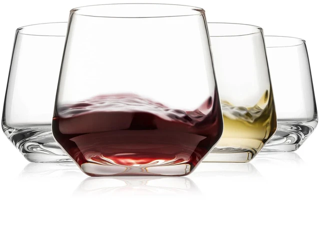 Main image of Stemless Wine Glasses Set of 4 for Red/White Wine, Dishwasher-Safe, 13.5 oz | BPA Free Classic Design Clear Glass Durable Daily Use Toasting at Weddings or Birthdays Ideal Gift