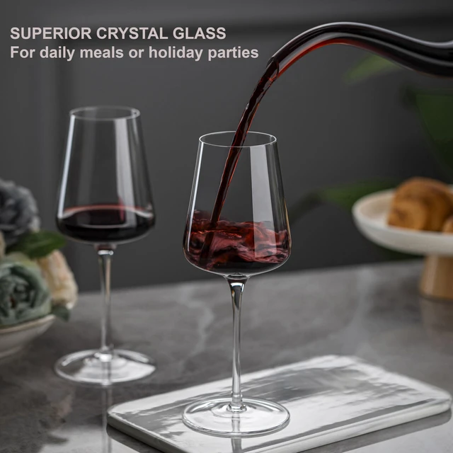 Alt view image 3 of 7 - Crystal Red Wine Glasses Set of 2, Hand Blown Wine Glass 13.5OZ | Long Stem, Premium, Unique Gift for Red or White, Wedding, Christmas, Anniversary