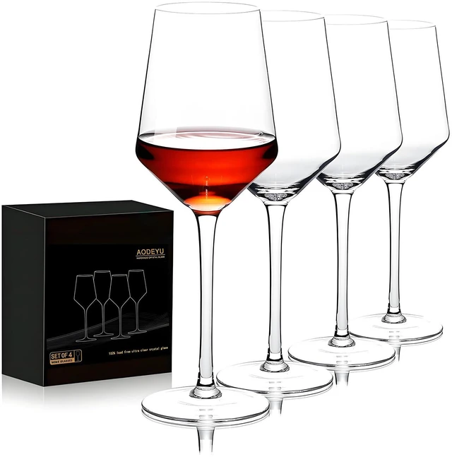 Main image of Hand Blown Red Wine Glasses Set of 4 Premium Crystal Wine Glasses with Long Stem 14 oz Daily Use, Unique Wedding Anniversary or Birthday Gift Ideal for Restaurants, Home Bar