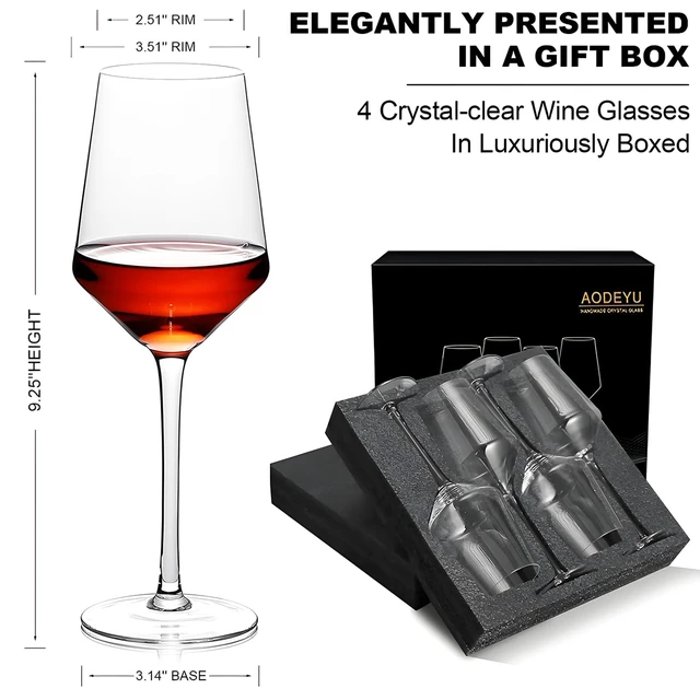 Alt view image 3 of 7 - Hand Blown Red Wine Glasses Set of 4 Premium Crystal Wine Glasses with Long Stem 14 oz Daily Use, Unique Wedding Anniversary or Birthday Gift Ideal for Restaurants, Home Bar