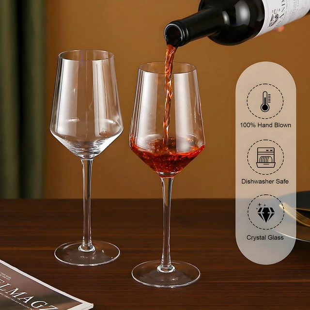 Alt view image 4 of 7 - Hand Blown Red Wine Glasses Set of 4 Premium Crystal Wine Glasses with Long Stem 14 oz Daily Use, Unique Wedding Anniversary or Birthday Gift Ideal for Restaurants, Home Bar