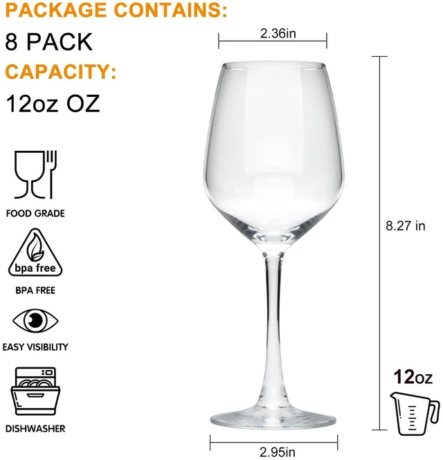 Alt view image 2 of 7 - Wine Glasses Set of 8,12 oz Wine Glasses,for Red or White Wine | High-end Banquet,Wedding,Gift Goblets,Party,Bar,Anniversary,Housewarming