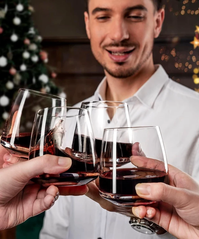 Alt view image 3 of 7 - Wine Glasses Set, Crystal Stemless Red Wine Glass, Set of 4, 13.5 oz | Dishwasher Safe, Red White Wine glass, Hand Blown, Unique Gifts for Him Her for Birthday, Wedding, Christmas, Anniversary