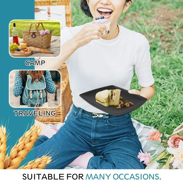 Alt view image 7 of 7 - 66-piece Black Plates and Bowls Sets, Flatware Dinnerware sets for 6 | Plastic Wheat Straw Dish Set,13.5oz Cup, Sauce Cups, Dishwasher, Outdoor Kitchen RV Camping Essentials, Unbreakable Plate set