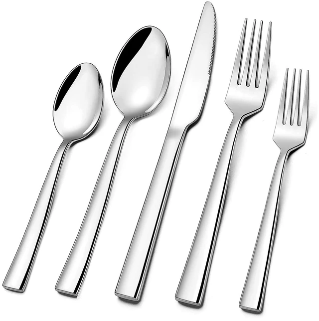 Main image of Silverware Set for 2, 10-Piece Stainless Steel Flatware Cutlery Set, Square Edge Kitchen Utensil Include Knives/Forks/Spoons, Tableware for Home/Hotel, Mirror Polished Dishwasher Safe