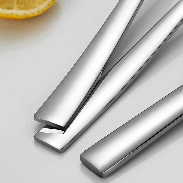 Alt view image 4 of 7 - Silverware Set for 2, 10-Piece Stainless Steel Flatware Cutlery Set, Square Edge Kitchen Utensil Include Knives/Forks/Spoons, Tableware for Home/Hotel, Mirror Polished Dishwasher Safe