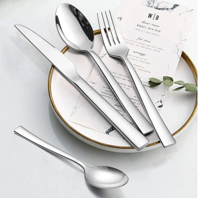 Alt view image 7 of 7 - Silverware Set for 2, 10-Piece Stainless Steel Flatware Cutlery Set, Square Edge Kitchen Utensil Include Knives/Forks/Spoons, Tableware for Home/Hotel, Mirror Polished Dishwasher Safe