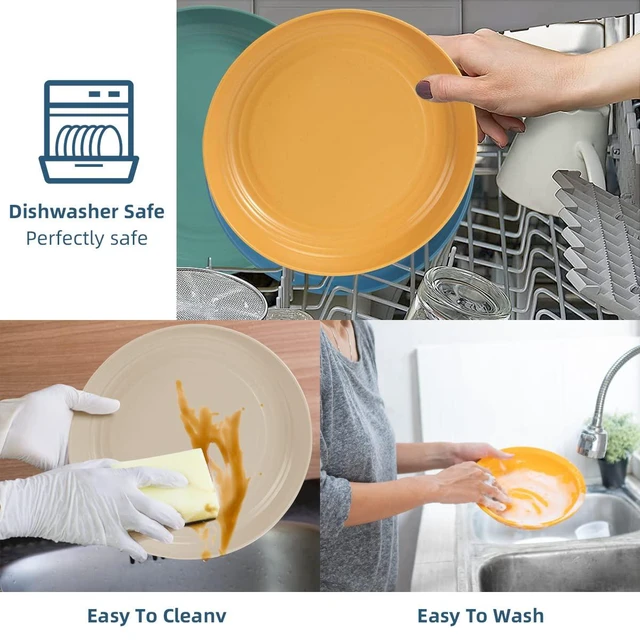 Alt view image 3 of 6 - Wheat Straw Dinnerware Sets 36 Piece Unbreakable Dinnerware Sets, Reusable Wheat Straw Plates and Bowls Sets, Travel Camping Cutlery Set, Dishwasher Microwave Safe Dinnerware Colourful