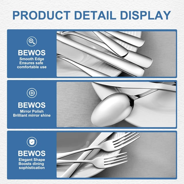 Alt view image 3 of 7 - 20 Piece Silverware Set - Stainless Steel Silverware Sets for 4 Include Spoon, Forks, Knives, Mirror Polished Flatware Set for Home, Kitchen, Restaurant, Dishwasher Safe