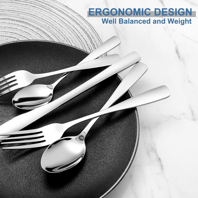 Alt view image 6 of 7 - 20 Piece Silverware Set - Stainless Steel Silverware Sets for 4 Include Spoon, Forks, Knives, Mirror Polished Flatware Set for Home, Kitchen, Restaurant, Dishwasher Safe