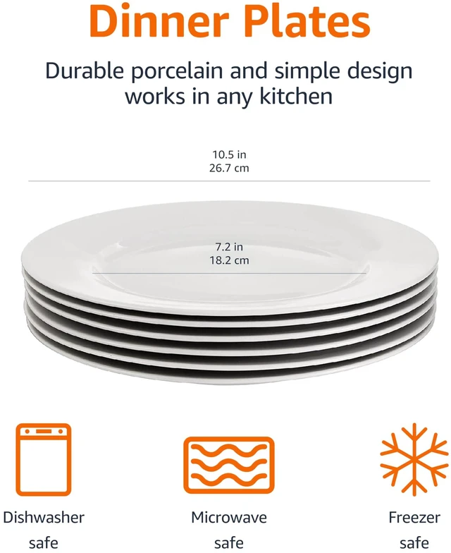 Alt view image 2 of 6 - 6-Piece White Dinner Plate Set, Microwave and Dishwasher Safe for Everyday Use, 10.5 inches