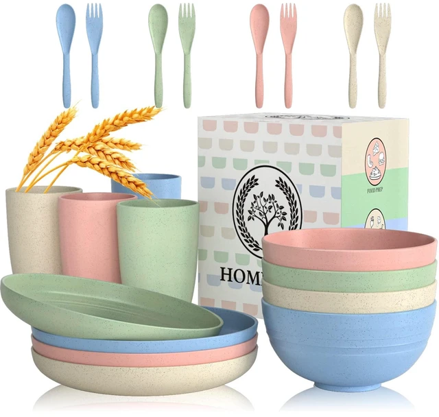 Main image of Wheat Straw Dinnerware Sets 20 PCS Cups and Plates Sets for Kitchen Microwave and Dishwasher Safe Plate Set Unbreakable Camping Dish Set Kids Plates and Bowls Sets for Picnic, RV (Multilight)