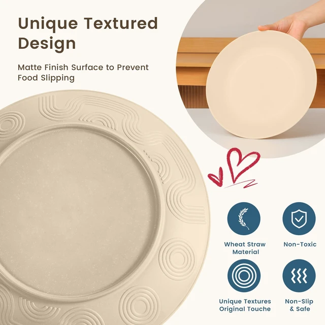 Alt view image 4 of 7 - Premium Wheat Straw Dinnerware Sets, Lightweight & Unbreakable Plates and Bowls Sets,Cups,Service for 4,Dishwasher and Microwave Safe 16 PCS Dish Sets for HomeCamping- Beige