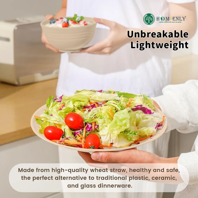 Alt view image 5 of 7 - Premium Wheat Straw Dinnerware Sets, Lightweight & Unbreakable Plates and Bowls Sets,Cups,Service for 4,Dishwasher and Microwave Safe 16 PCS Dish Sets for HomeCamping- Beige
