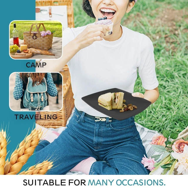 Alt view image 6 of 6 - 44-piece With Flatware Plates and Bowls Sets, Black Dishes Set for 4 | Plastic Wheat Straw Dinnerware Sets,Unbreakable Dinner Plate set,13.5oz Cups,Dishwasher,Outdoor Kitchen RV Camping Essentials