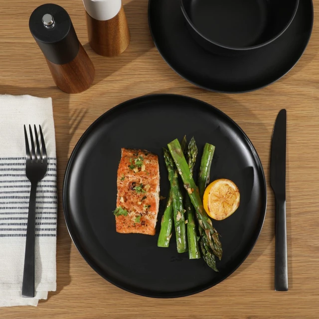 Alt view image 3 of 7 - Fairhope 12-Piece Matte Black Melamine Dinnerware Set Durable Lightweight Plates and Bowls, Kitchen Dining Set