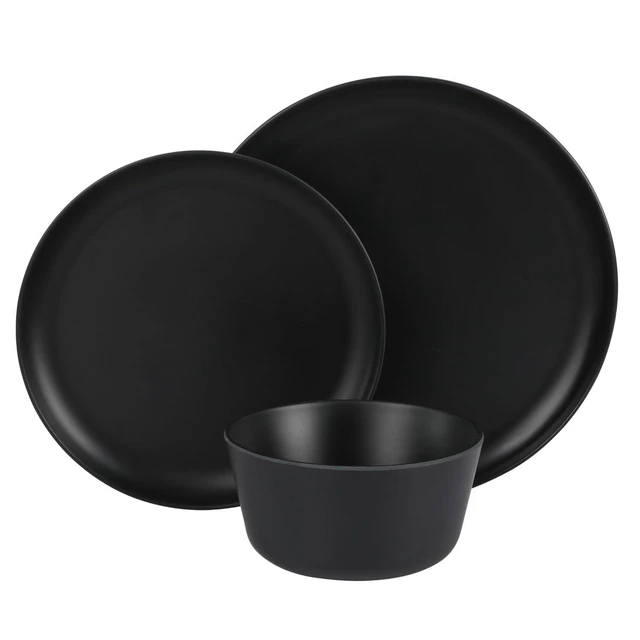 Alt view image 5 of 7 - Fairhope 12-Piece Matte Black Melamine Dinnerware Set Durable Lightweight Plates and Bowls, Kitchen Dining Set