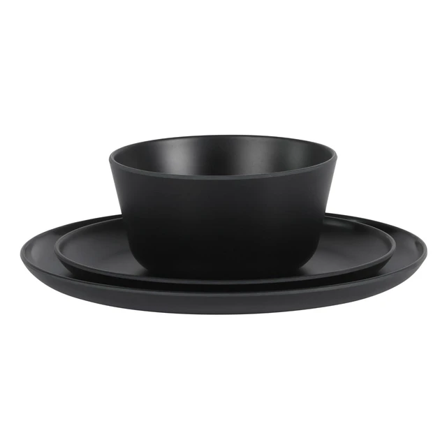 Alt view image 6 of 7 - Fairhope 12-Piece Matte Black Melamine Dinnerware Set Durable Lightweight Plates and Bowls, Kitchen Dining Set