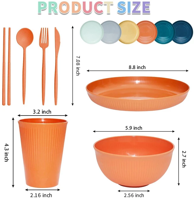 Alt view image 2 of 7 - 42Pcs Wheat Straw Dinnerware Sets, Unbreakable Plates and Bowls Sets, Eco Friendly Non Breakable Dinnerware, Dishwasher Microwave Safe Dinnerware