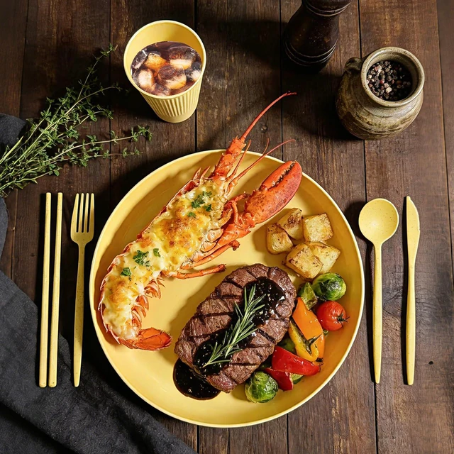 Alt view image 5 of 7 - 42Pcs Wheat Straw Dinnerware Sets, Unbreakable Plates and Bowls Sets, Eco Friendly Non Breakable Dinnerware, Dishwasher Microwave Safe Dinnerware