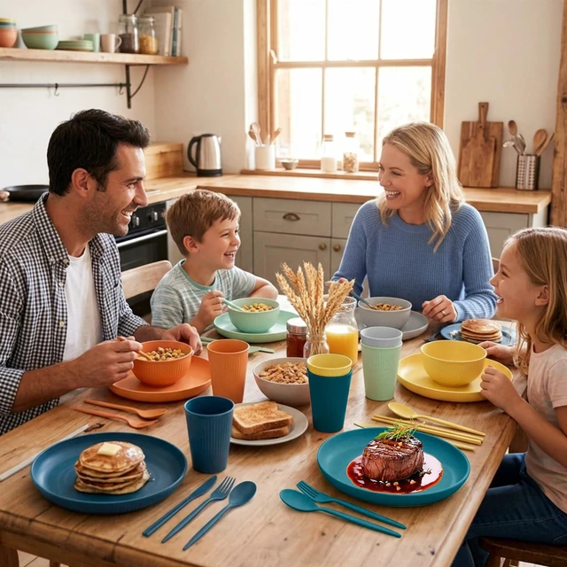 Alt view image 7 of 7 - 42Pcs Wheat Straw Dinnerware Sets, Unbreakable Plates and Bowls Sets, Eco Friendly Non Breakable Dinnerware, Dishwasher Microwave Safe Dinnerware