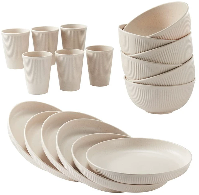 Main image of 18pcs Wheat Straw Dinnerware Sets Unbreakable Reusable Dinnerware Set | Kitchen Cups Plates and Bowls Sets Dishwasher Microwave Safe Plates